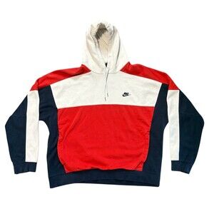 Nike Sportswear Club Hoodie Color Block Red White Blue Size XXL VTG